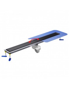 Mikrozement - Duschablauf - Set: Linearablauf Mit Geruchsverschluss Und Abdeckung Reversible Black