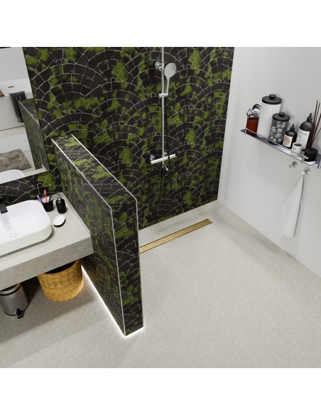 Draufsicht Einer Exotisch Gefliesten Dusche Mit Brass Mistral Ablauf