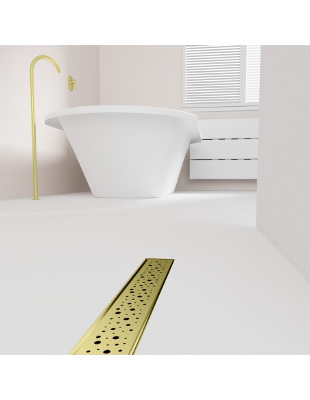 Modernes Badezimmer Mit Badewanne Und Gold Mistral Ablauf Im Weißen Boden