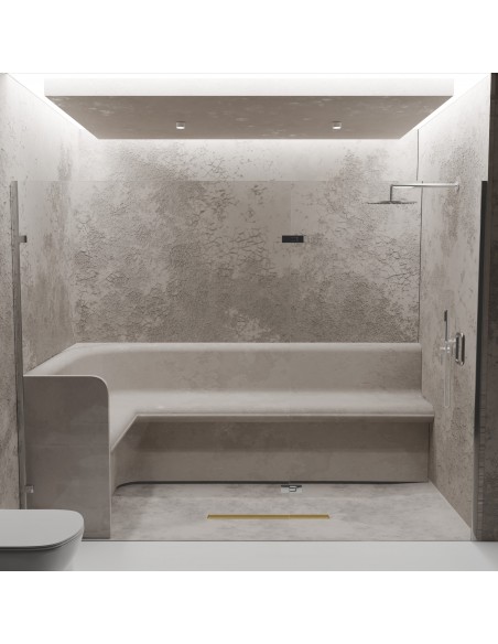 Großer Wellness - Duschbereich Mit Brass Ponente Ablauf, Betonwänden Und Sitz