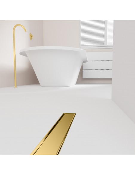 Modernes Badezimmer Mit Badewanne Und Brass Ponente Ablauf Im Weißen Boden