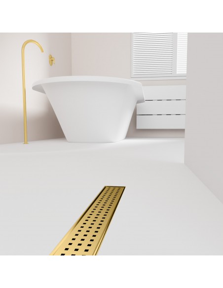 Modernes Badezimmer Mit Badewanne Und Brass Sirocco Ablauf Im Weißen Boden
