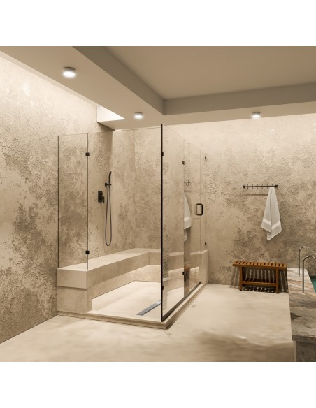 Spa - Duschbereich Mit Silver Ponente Ablauf, Sitzbank Und Glaswänden