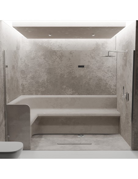 Großer Wellness - Duschbereich Mit Black Pure Ablauf, Betonwänden Und Sitz