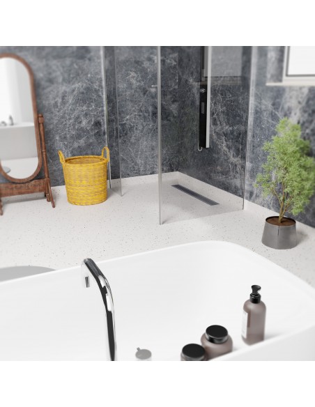 Showerlay Ponente Draufsicht In Einem Bad Mit Grauen Marmorwänden Und Eck - Glasdusche