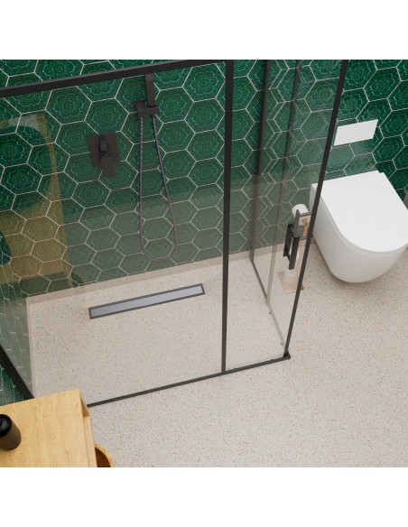 Showerlay Ponente Draufsicht In Einem Bad Mit Grünen Sechseckfliesen Und Schwarzrahmen - Dusche