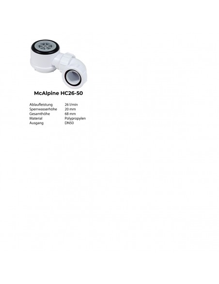 McAlpine HC26 - 50 Flachsiphon Für Wiper Showerlay: Durchfluss 26 L Min, DN50, Höhe 68 Mm