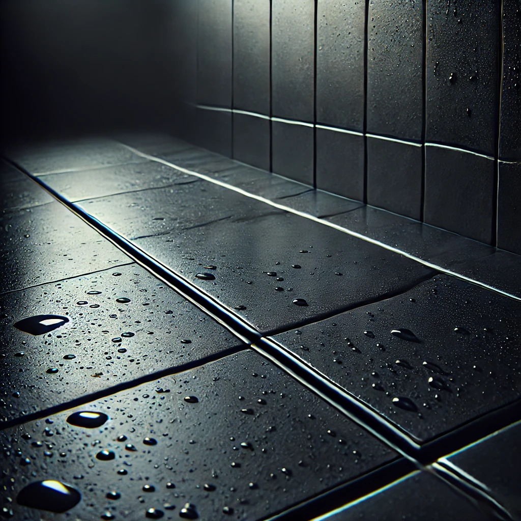 Dunkle Fliesen Im Badezimmer Mit Silikon - 1